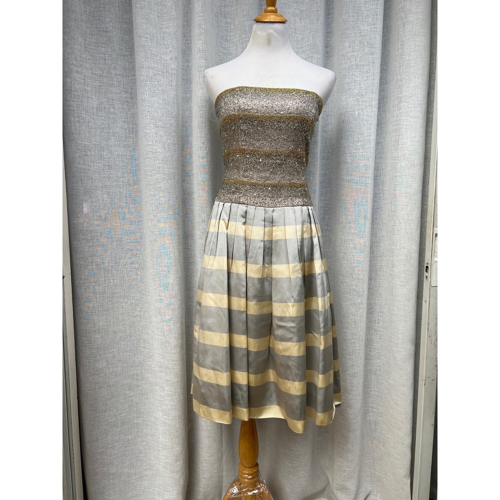1980s Victoria Strapless Pleated Dress with Beaded Top